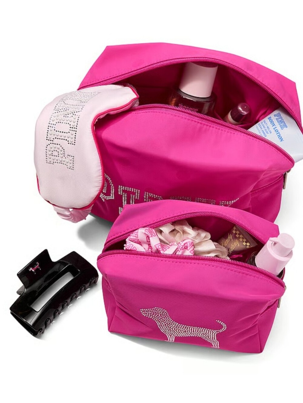 2-PC SeT! ❤NWT❤️ VICTORIA'S SECRET VS PINK SEQUINED DOG MAKE-UP BAG CASE DUO